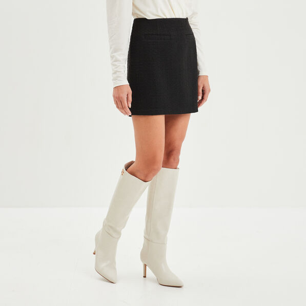 Jupe tweed courte trapèze noir femme