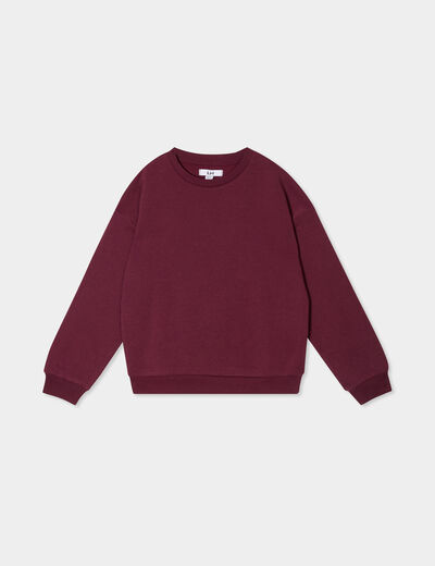 Sweat col rond manches longues bordeaux fille