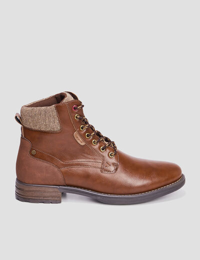Boots à lacets bi-matières marron homme