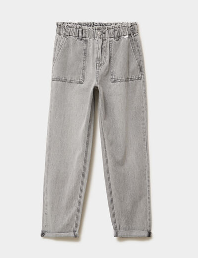 Jean paperbag cropped taille &eacute;lastiqu&eacute;e denim gris femme