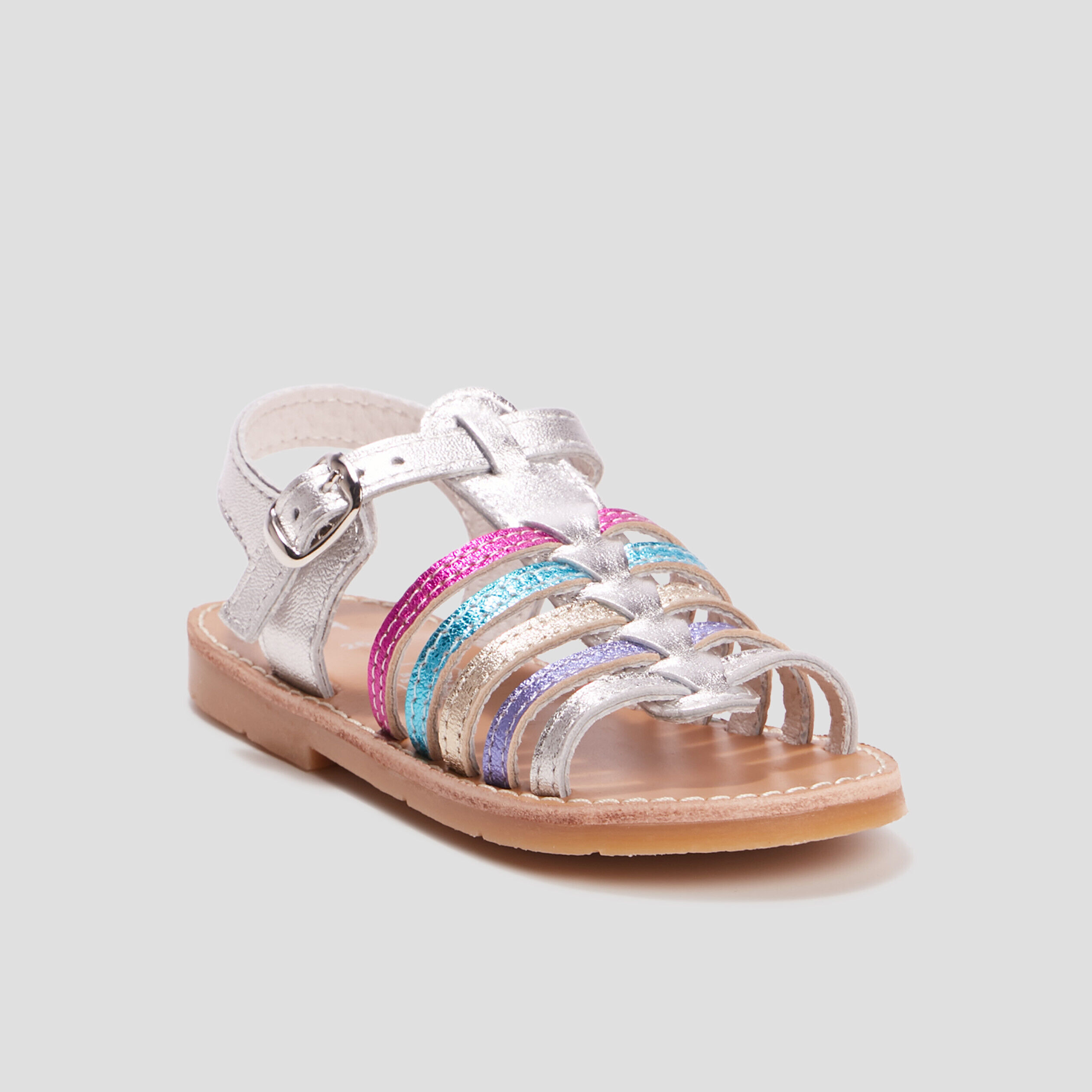 Sandales irisées en cuir multicolore fille LH