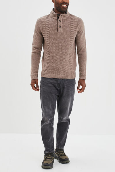 Pull camionneur boutonné taupe homme