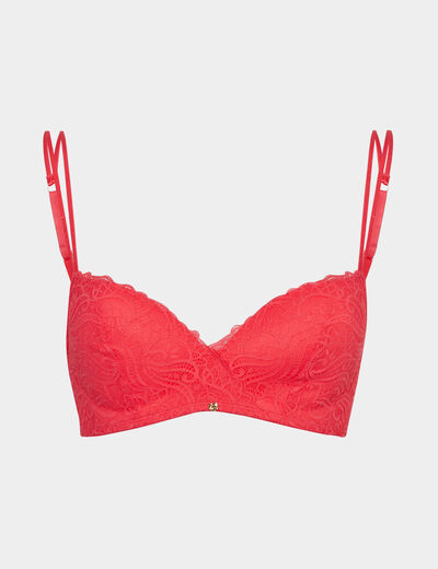 Soutien-gorge triangle paddé dentelle rose framboise femme