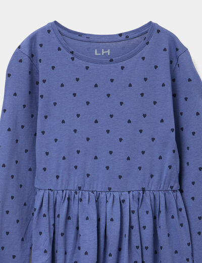 Robe évasée manches longues coton bleu gris fille