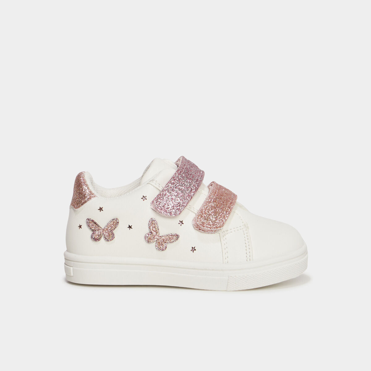 Tennis basses à scratchs et paillettes blanc bébé fille