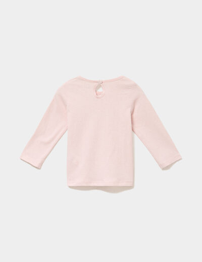 T-shirt manches longues coton rose clair b&eacute;b&eacute; fille