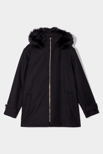 Manteau à capuche fourrure amovible noir femme grande taille