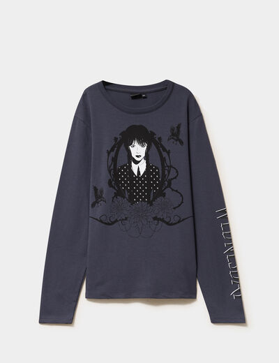T-shirt coton Wednesday Mercredi gris fille