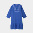 Robe brodée évasée gaze de coton bleu roi femme grande taille