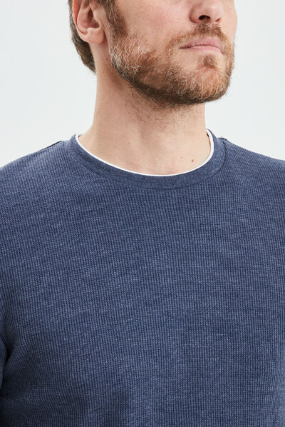 T-shirt col rond manches longues bleu marine homme