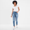 Jeans mom 7/8&egrave;me taille haute coton denim double stone femme
