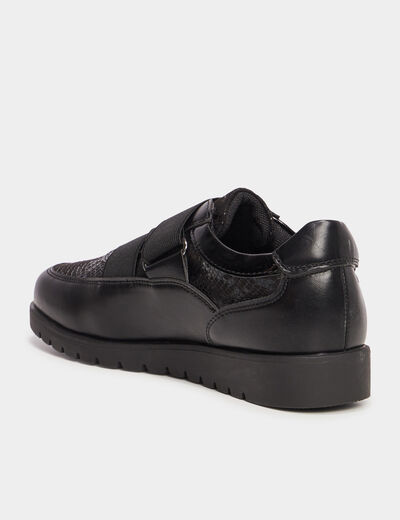 Tennis basses pied large Confortissimo noir femme