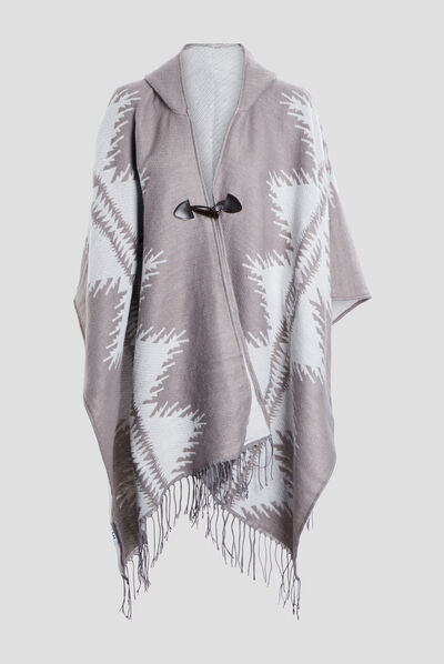 Poncho à capuche taupe femme