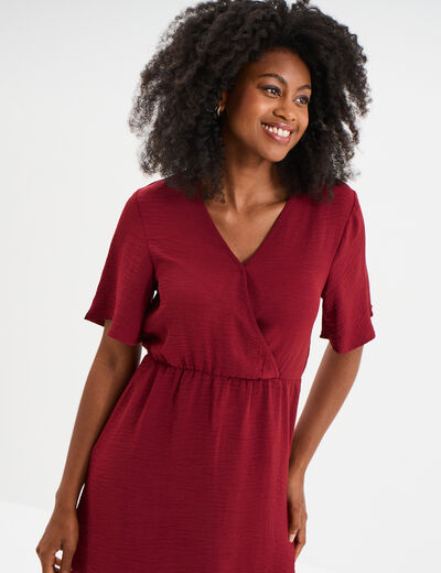 Robe courte col cache-coeur bordeaux femme
