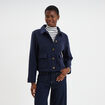 Blouson boutonn&eacute; 2 poches bleu fonc&eacute; femme