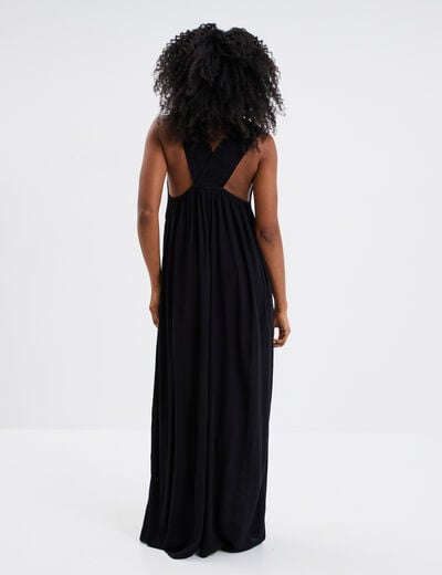 Robe longue bretelles bijoux noir femme