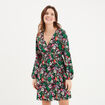 Robe courte fluide col cache-coeur noir femme