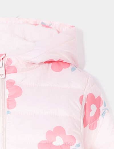 Doudoune oversize zippée à capuche rose clair bébé fille