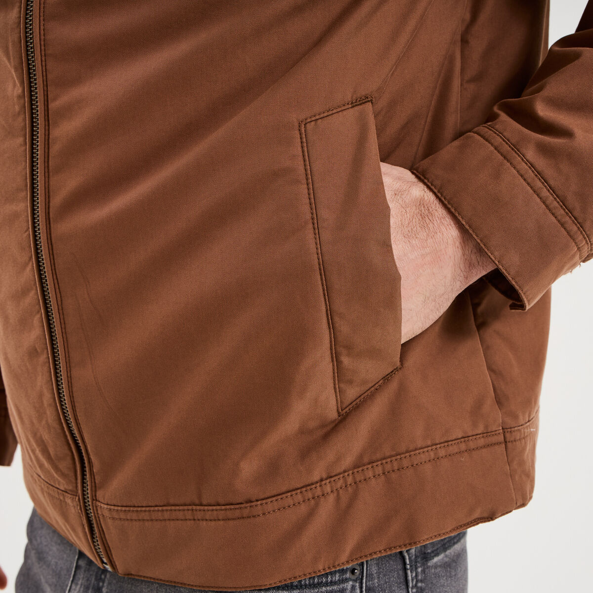 Blouson zipp&eacute; doubl&eacute; col &agrave; revers marron homme