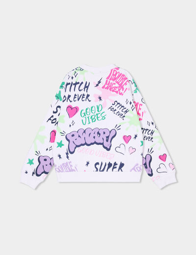 Sweat col rond manches longues Stitch blanc fille