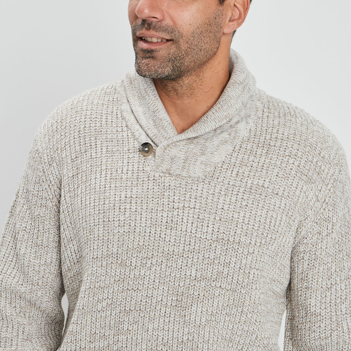 Pull col châle manches longues ivoire homme