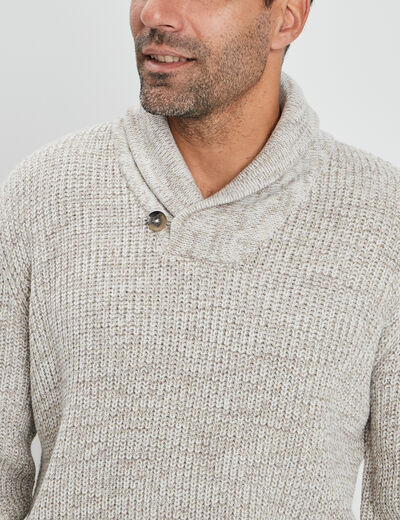 Pull col châle manches longues ivoire homme