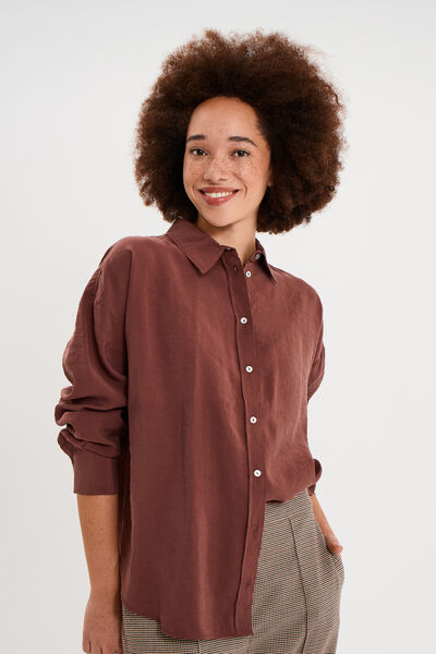 Chemise fluide manches longues oversize bordeaux femme