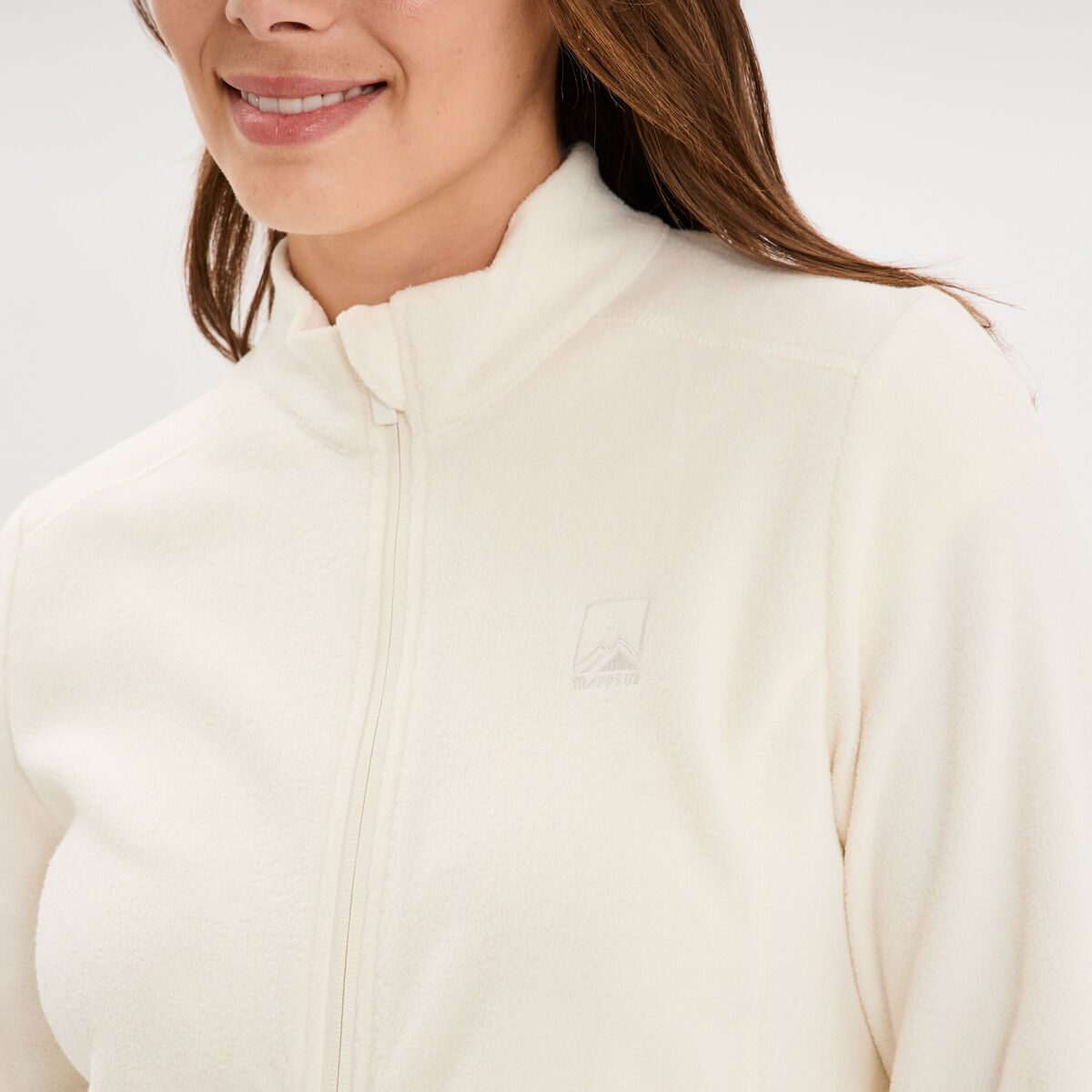 Gilet polaire zipp&eacute; manches longues blanc femme