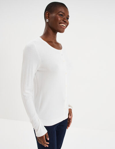 Gilet col rond manches longues blanc femme