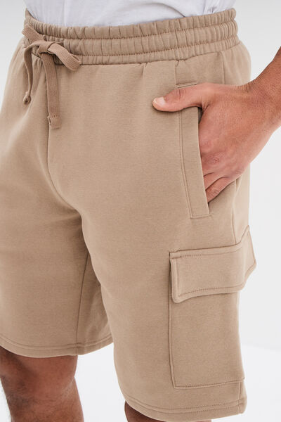 Bermuda cargo molleton taille &eacute;lastiqu&eacute;e taupe homme