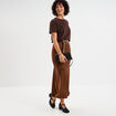 Jupe effet satin midi évasée beige femme