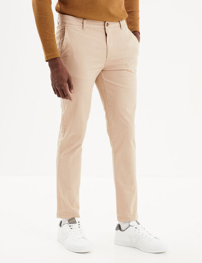 Pantalon chino slim coton marron cognac homme