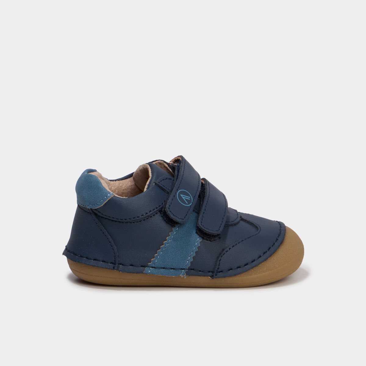 Bottillons &agrave; scratchs en cuir bleu marine b&eacute;b&eacute; gar&ccedil;on