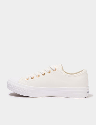 Tennis basses en toile brod&eacute;es blanc femme