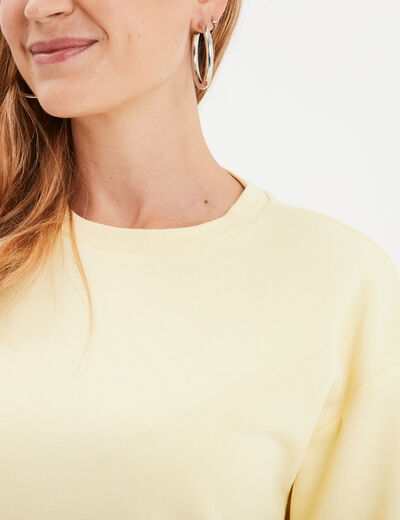 Sweat col rond manches longues jaune clair femme
