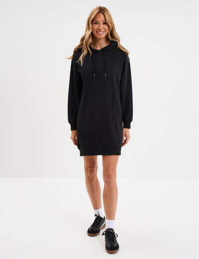 Robe sweat à capuche noir femme