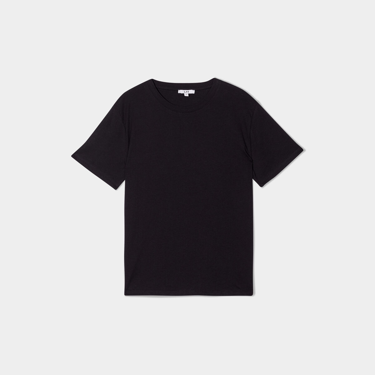 T-shirt col rond manches courtes coton noir femme
