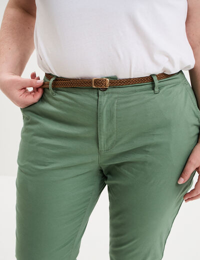 Pantalon chino taille haute coton vert kaki femme grande taille