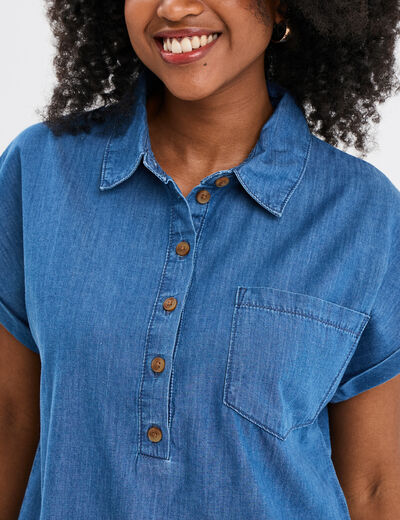 Blouse manches courtes en jean denim double stone femme