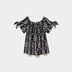 T-shirt gaufr&eacute; avec manches &agrave; noeuds noir femme grande taille