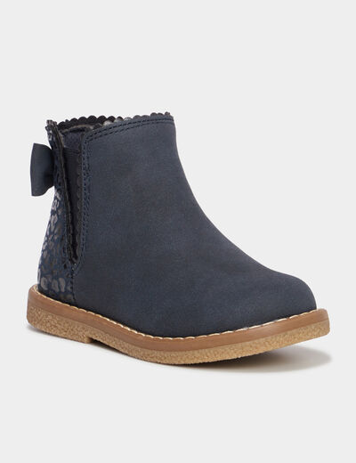 Bottines métallisées avec noeuds bleu marine fille