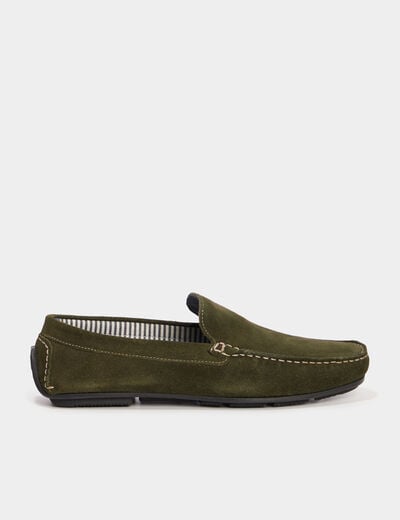 Mocassins en cuir vert kaki homme