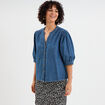 Blouse manches ballons en jean coton denim stone femme
