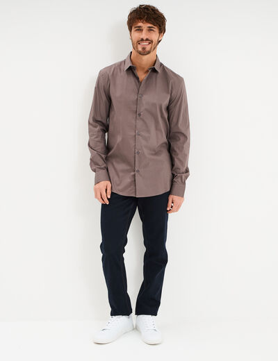 Chemise stretch manches longues gris fonc&eacute; homme