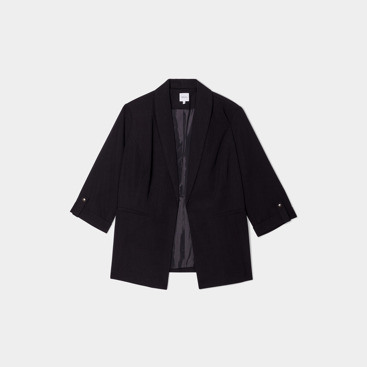 Veste droite manches 3/4 à revers noir femme grande taille