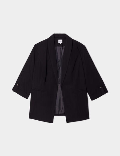 Veste droite manches 3/4 à revers noir femme grande taille