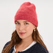 Bonnet maille c&ocirc;tel&eacute;e rose cerise femme