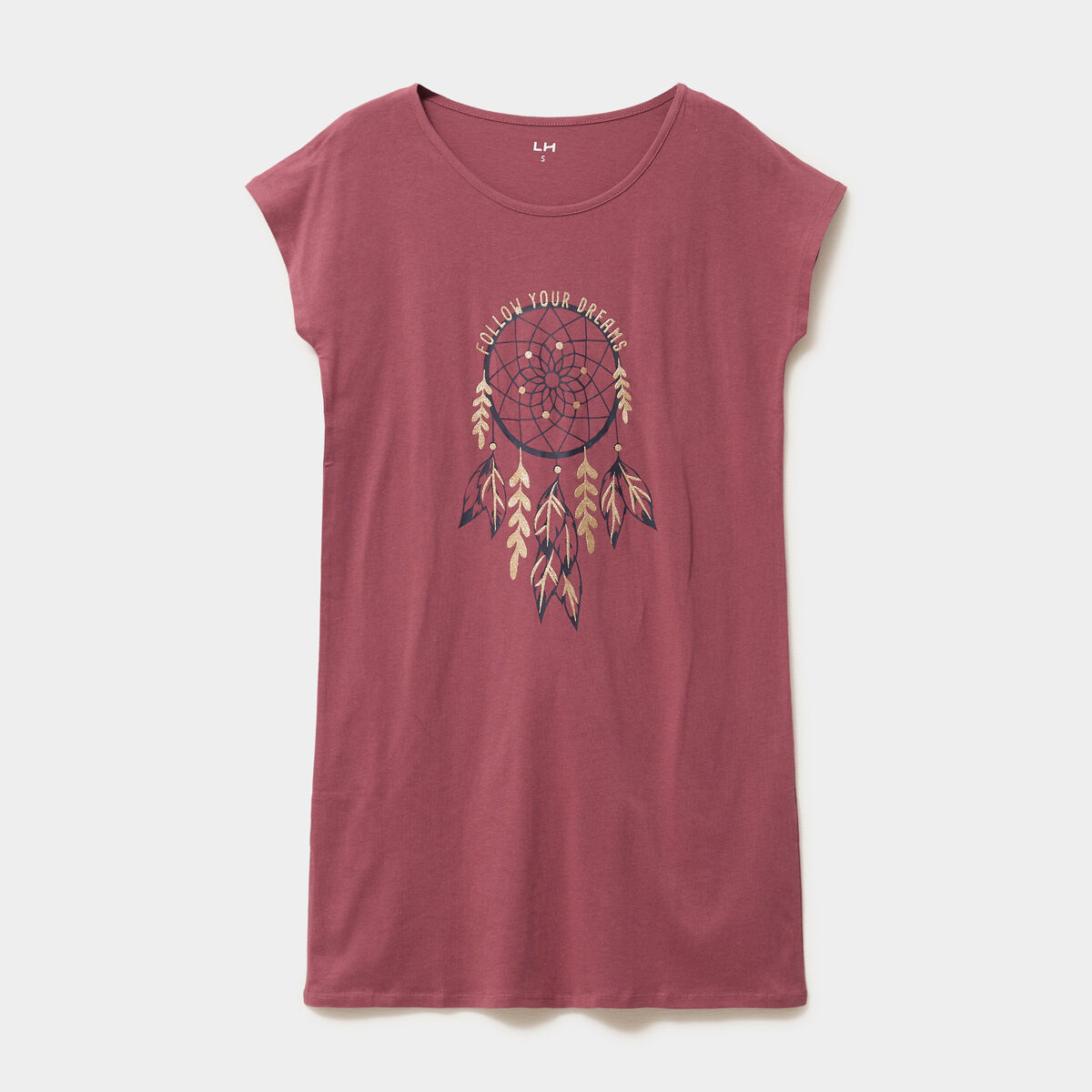 Chemise de nuit courte col rond rose framboise femme