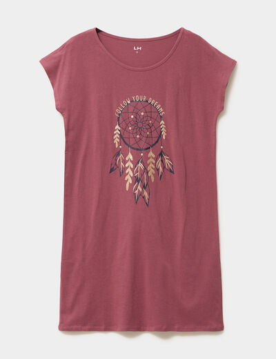 Chemise de nuit courte col rond rose framboise femme
