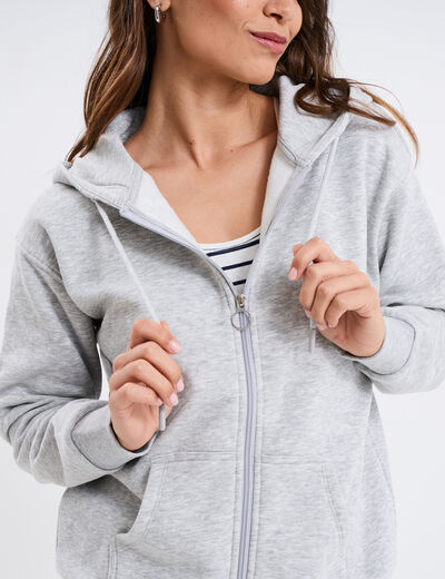 Sweat zippé à capuche gris clair femme